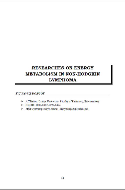 Dr. Elif Yavuz Dokgöz's book chapter on energy metabolisms in cancer has been published.